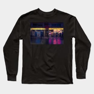 Cyberpunk rain night Yellow and Purple neon sign light reflection Long Sleeve T-Shirt